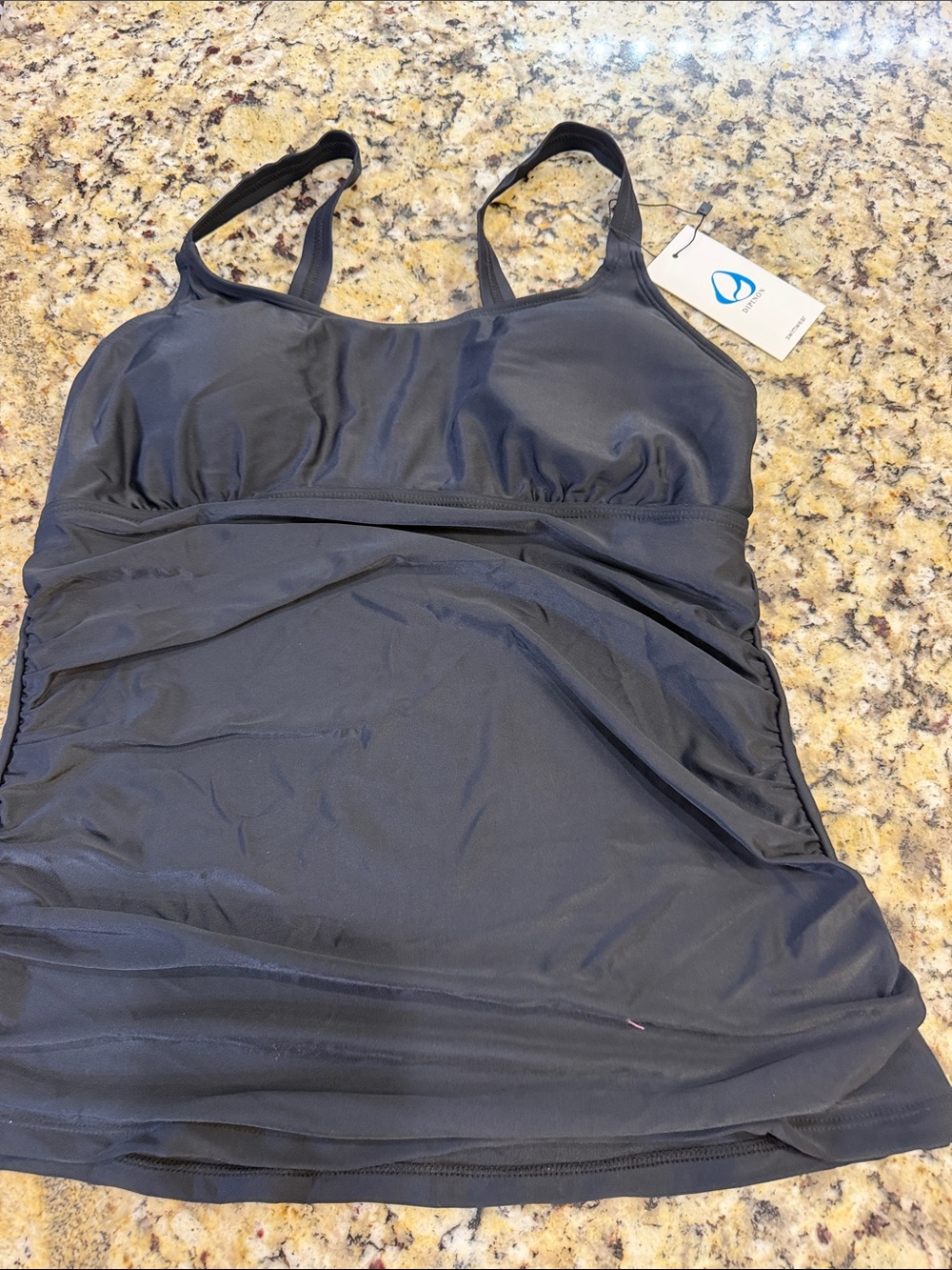 Classic Black One-Piece Swim Tank with Shelf Bra - Brand: